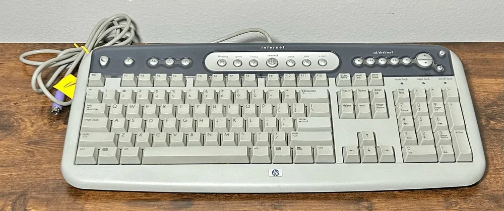 Vintage HP 5185-1596 Internet / Multi-Media Keyboard PS/2 Slim Gray